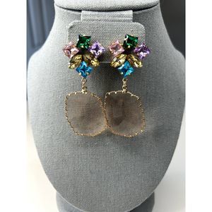 Veraro Crystal Dangle Earrings Statement Pink Blue Green Purple Gold Tone
